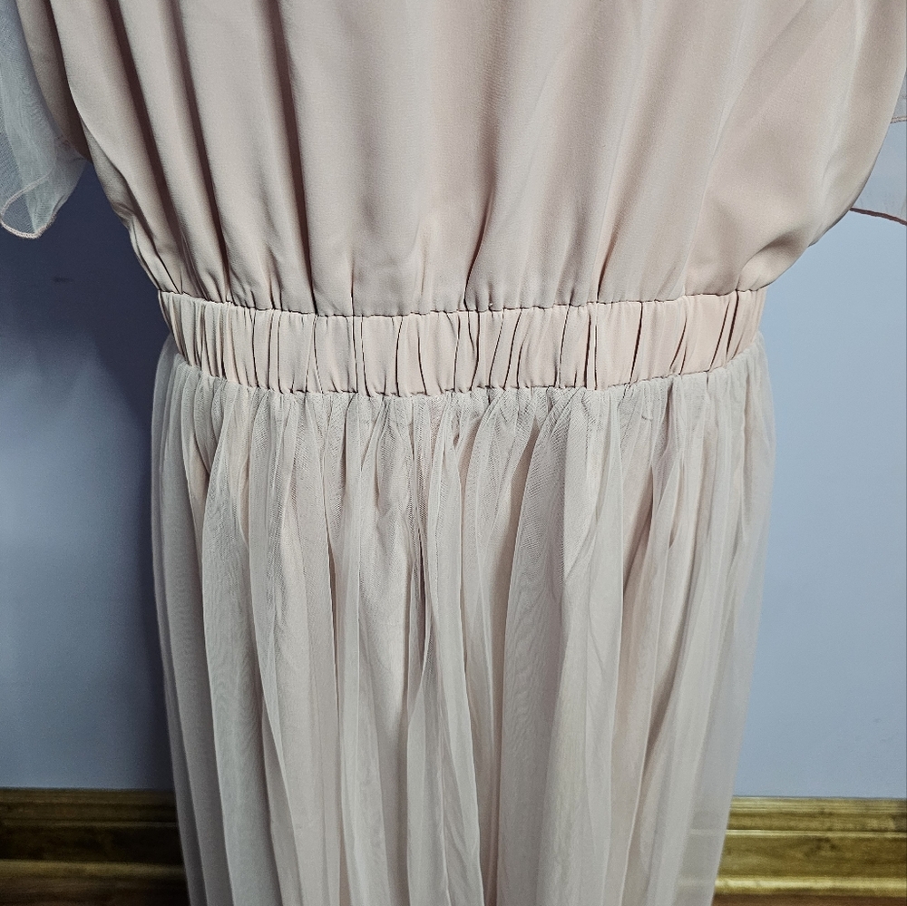 BloomChic Pink Maxi Dress W/Tulle Skirt & Sleeves - Picture 7 of 9